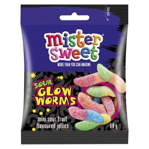 Mister Sweet Bag Sour Glow Worms Sweets 60g